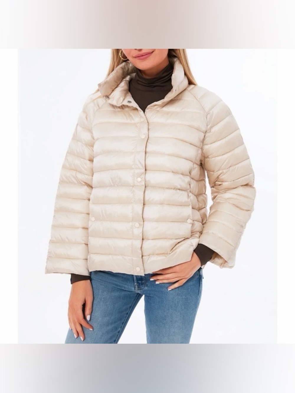 POMANDER PLACE Champagne Gold Lightweight Puffer Jacket Coat Quilted Snap XXL